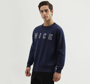 Men's Regular Fit Crew Neck Embroidered Sweater