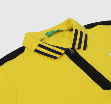 Zipper & Striped Detail Polo T-Shirt