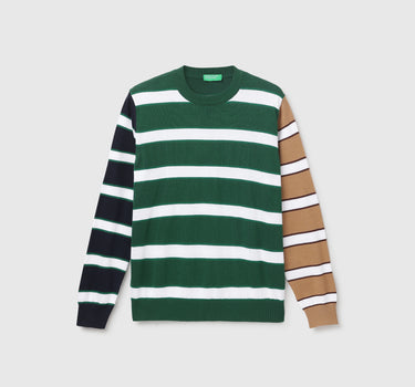 Men's Regular Fit Crew Neck Striped Sweater