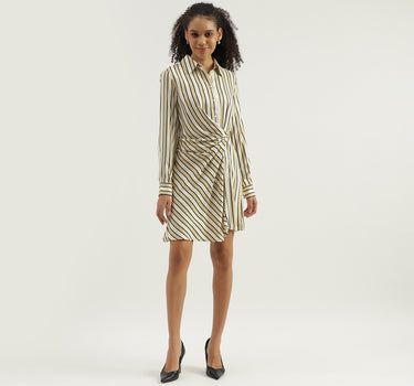 Striped Spread Collar Shirt Dress