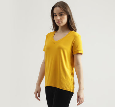 Women's Regular Fit V-Neck Solid T-Shirt