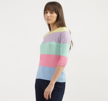 Regular Fit Round Neck Striped Tops