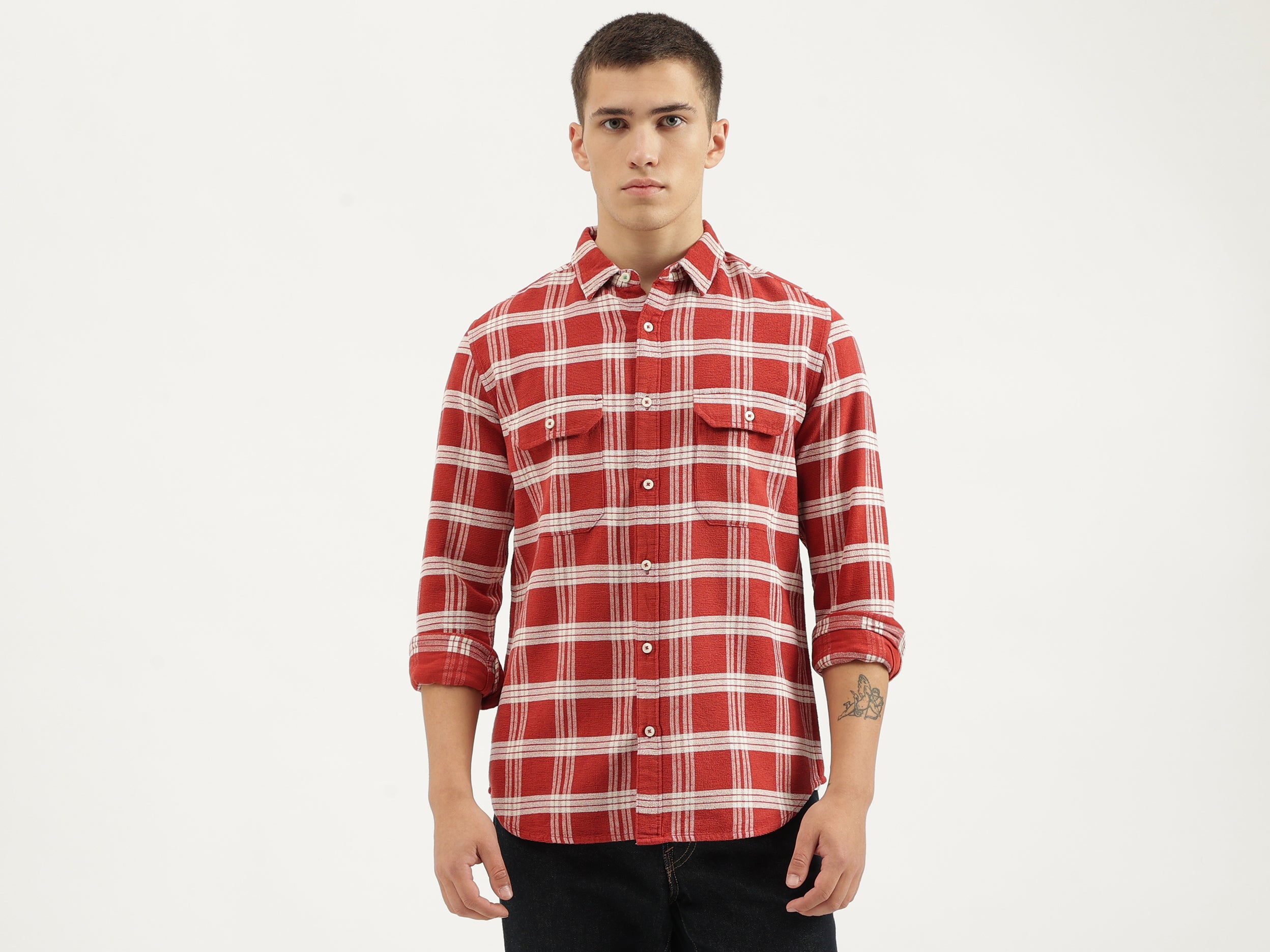 Regular Fit Spread Collar Checkered Shirts