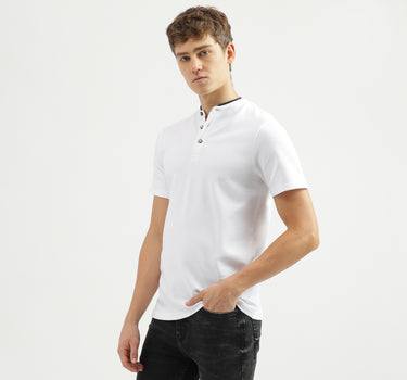 Men's Regular Fit Henley Neck Textured T-Shirt