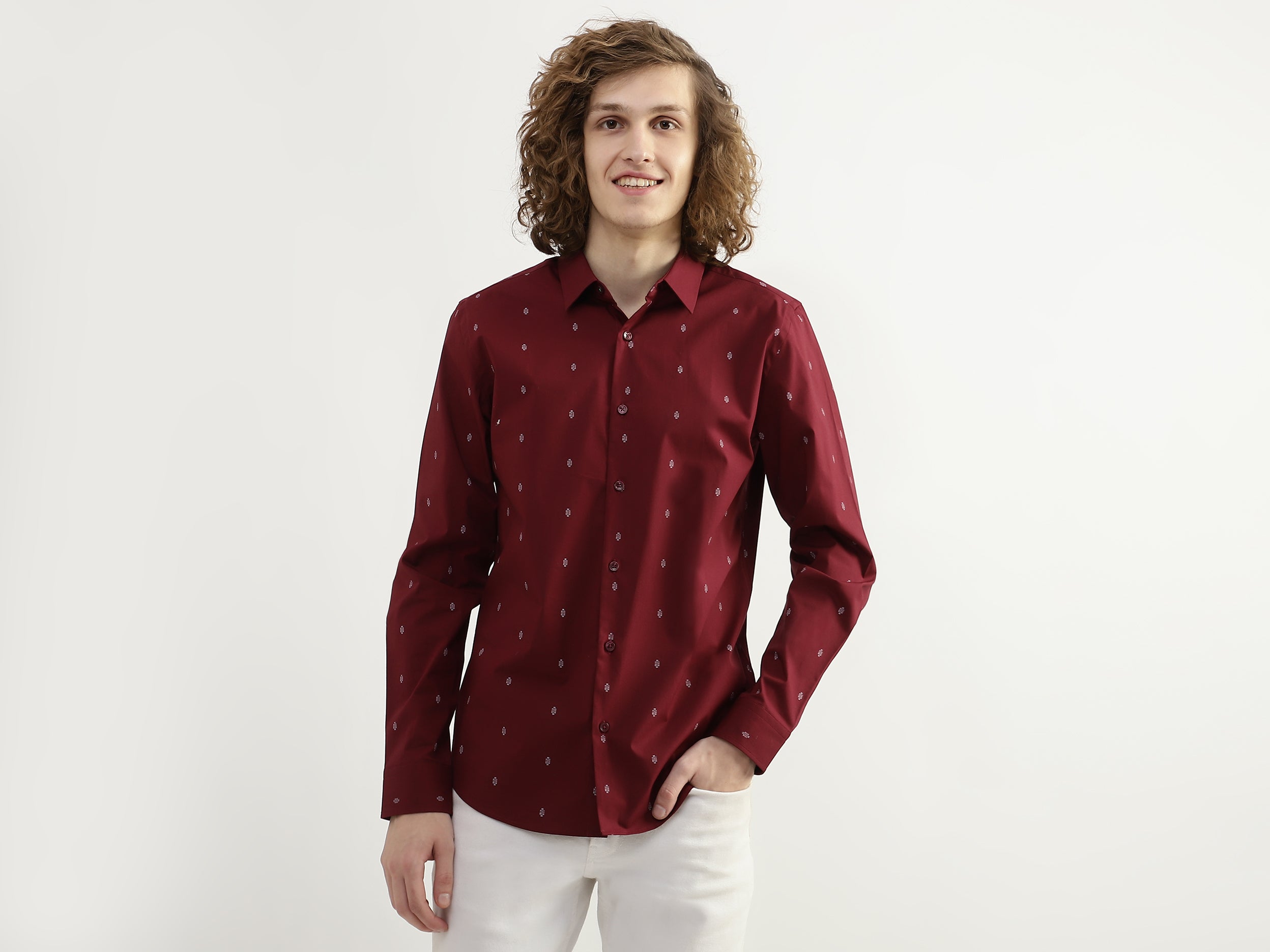 Men Printed Spread Collar Shirt