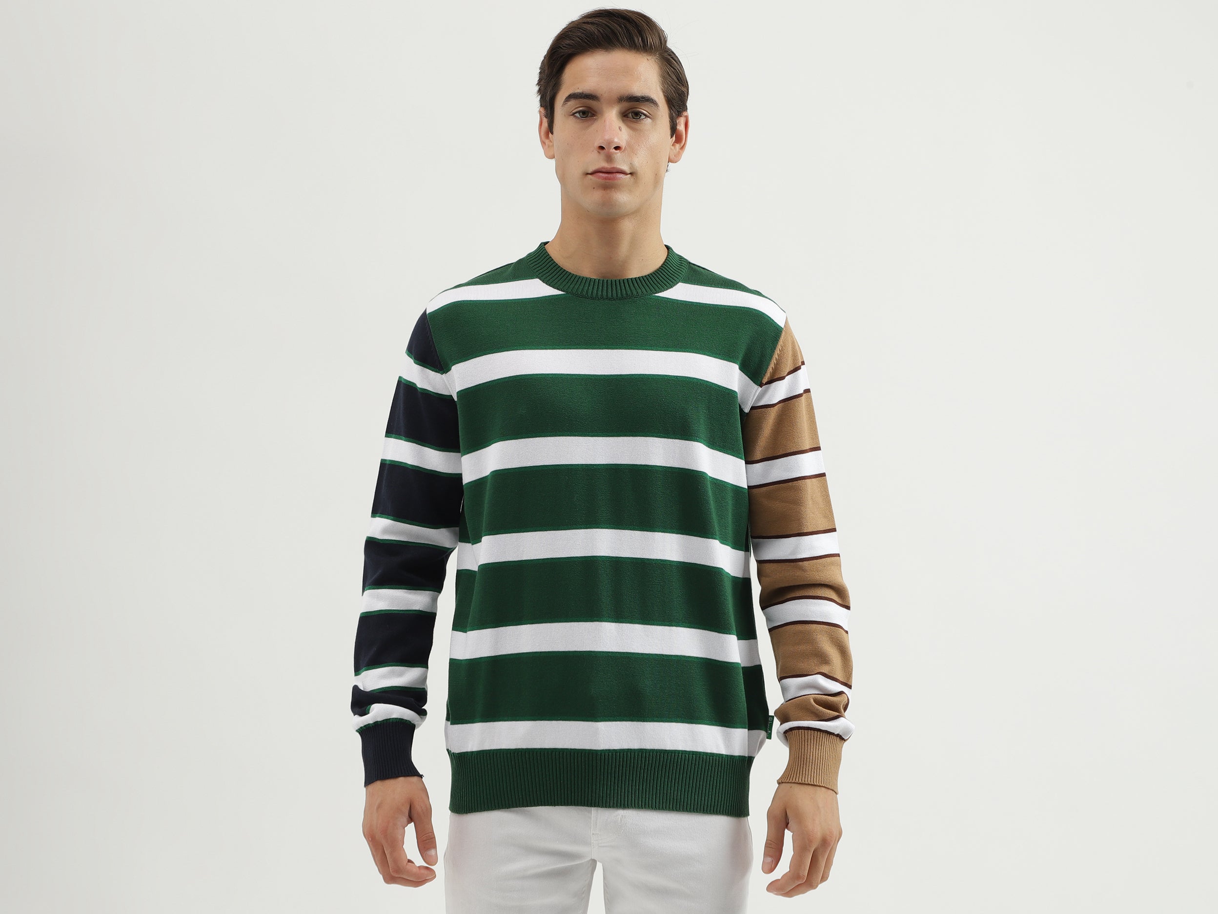 Men's Regular Fit Crew Neck Striped Sweater