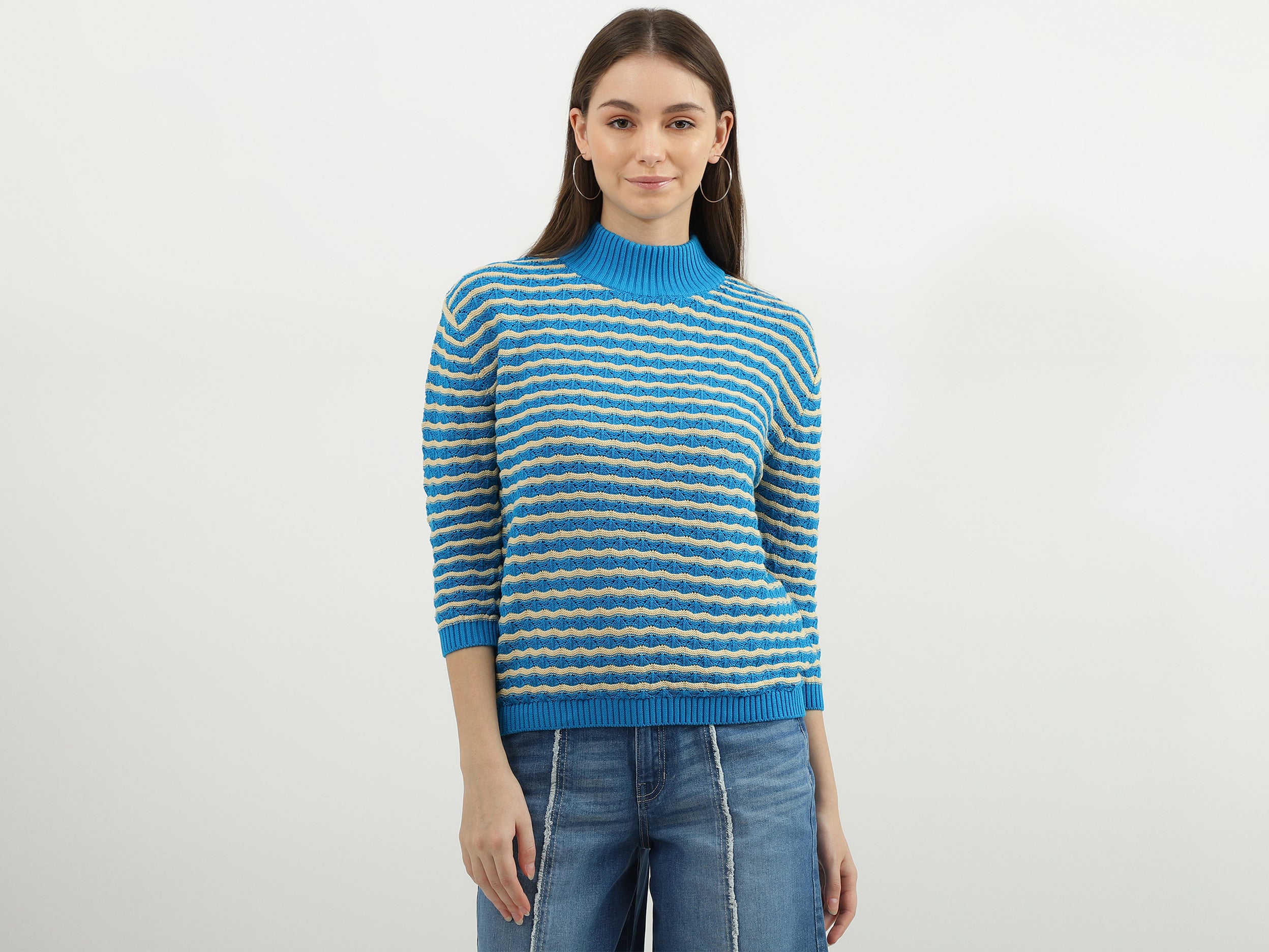 Women Patterned Mock Neck Sweater