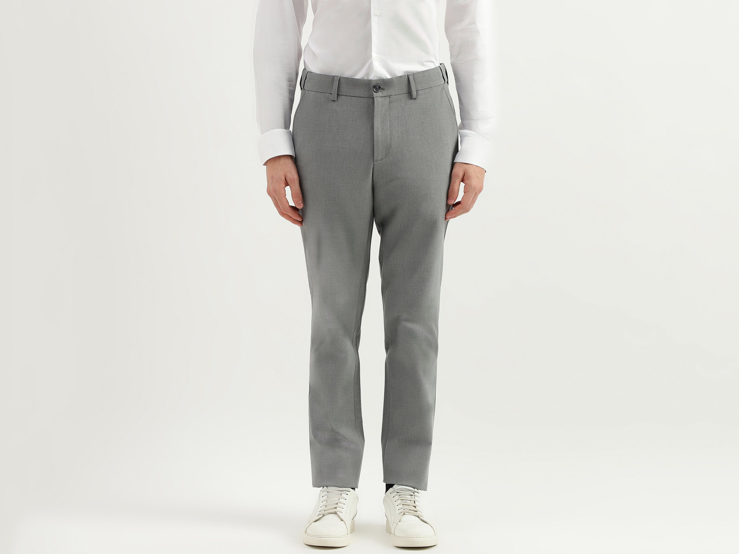 Solid Mid Rise Slim Fit Trousers