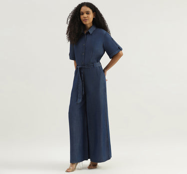 Solid Spread Collar  Jumpsuit