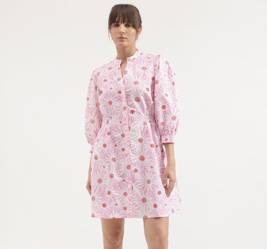 Regular Fit Mandarin Collar Printed Dress