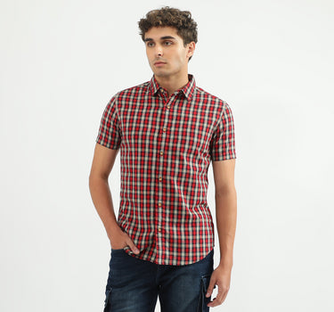 Men Checked Spread Collar Shirt