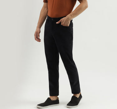 Men's Solid Slim Fit Trousers with Button Closure