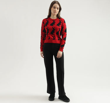 Women's Regular Fit Round Neck Printed Sweater