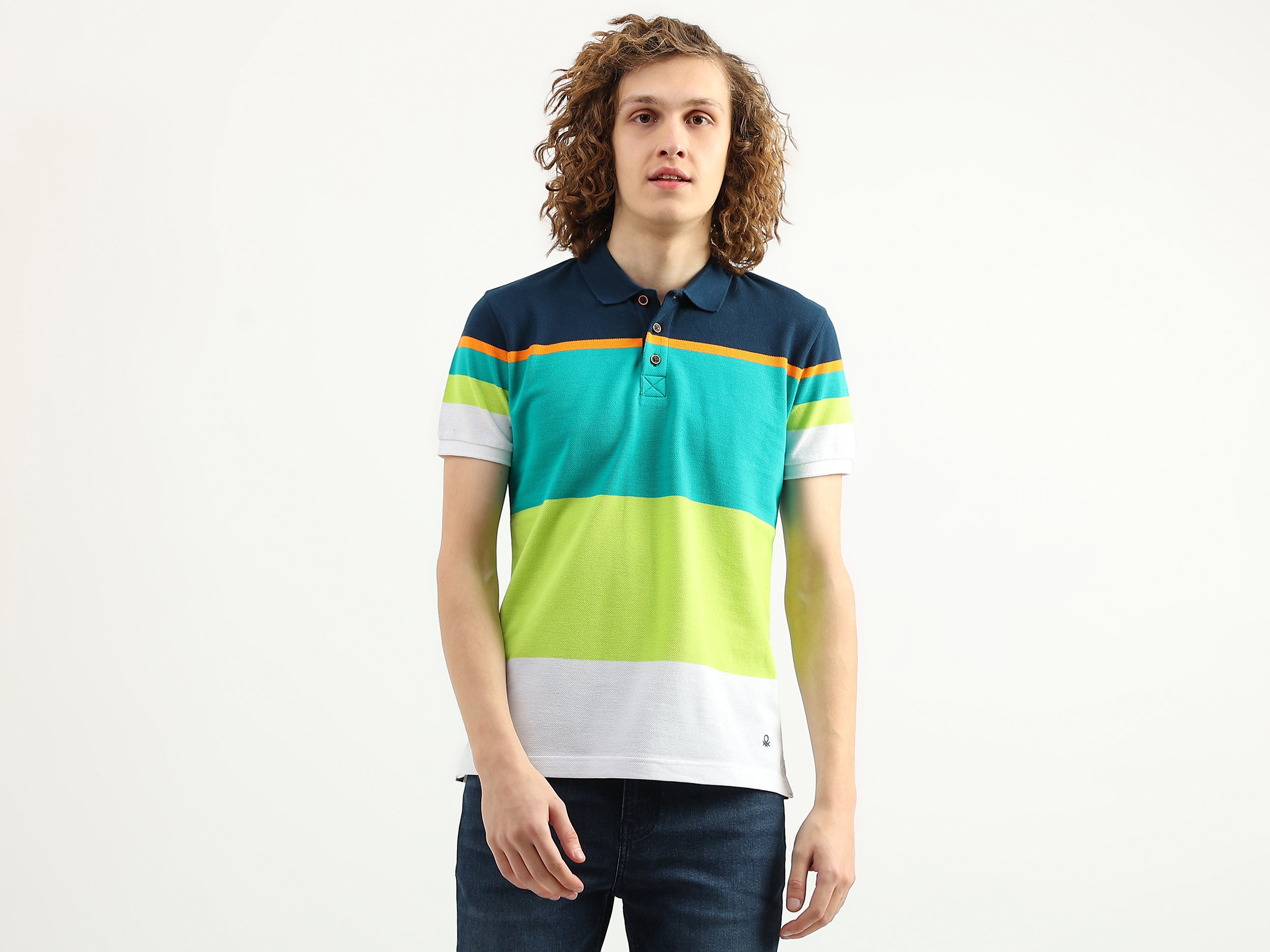 Men Colorblock Polo Collar T-Shirt