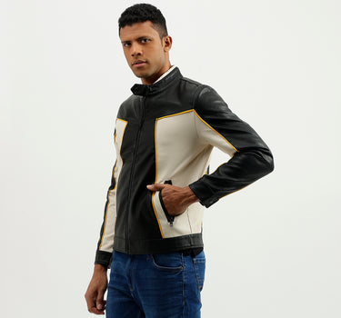 Regular Fit Band Neck Colourblocked Jacket