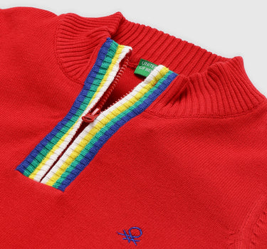 Boys Red Solid Regular Sweater