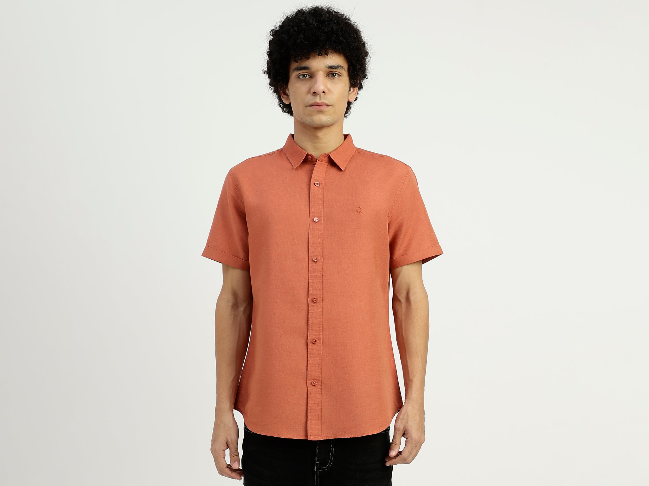 Slim Fit Spread Collar Solid Shirt