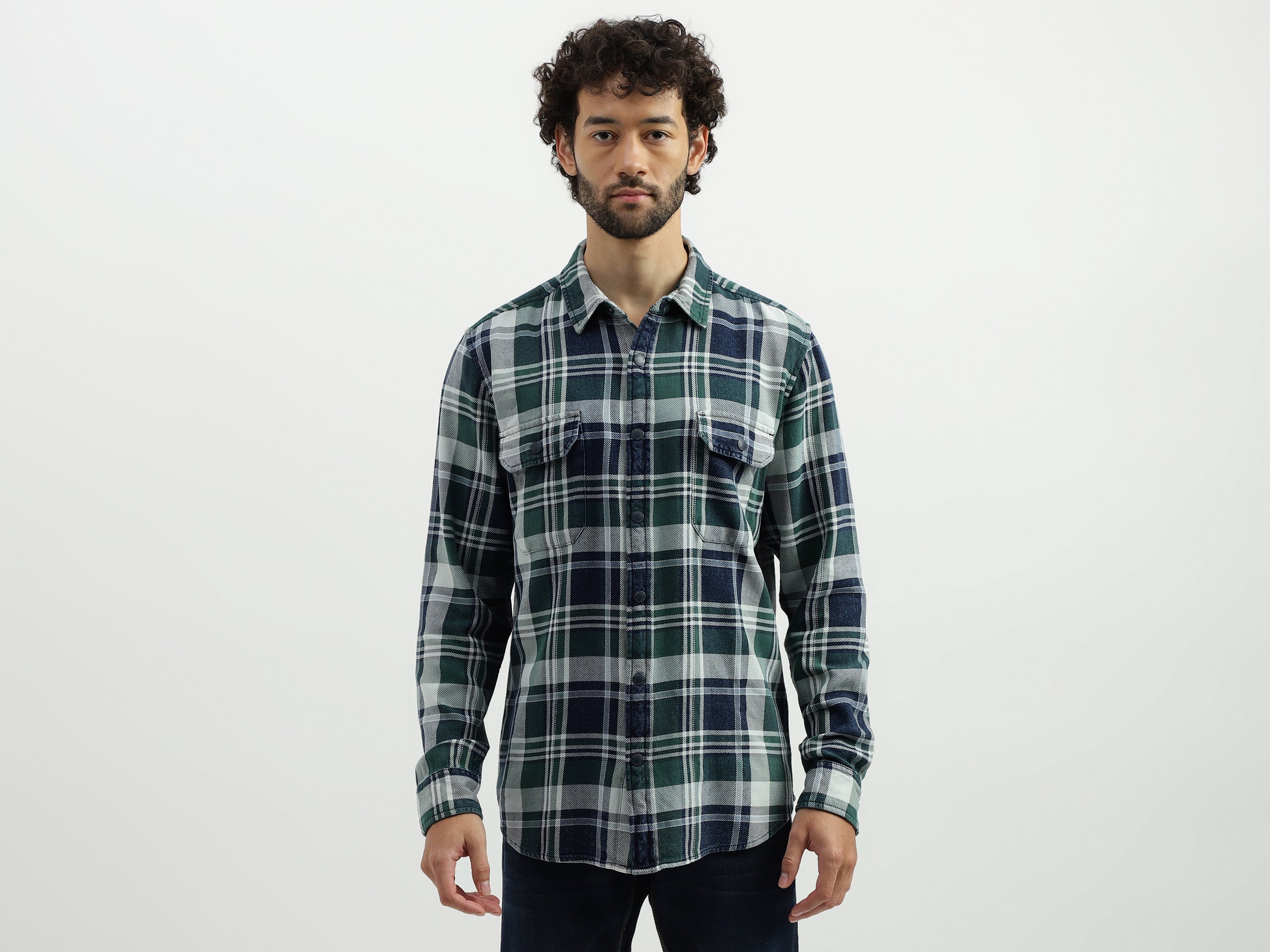 Regular Spread Collar Checkered Shirts