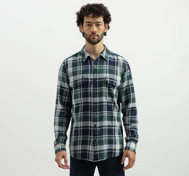 Regular Spread Collar Checkered Shirts