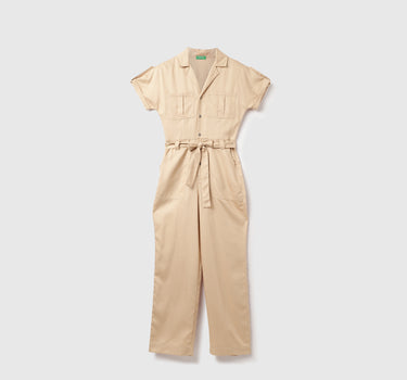 Tencel Solid Lapel Collar Women Dungaree