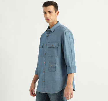 Men's Regular Fit Spread Collar Textured Shirts