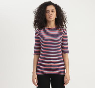 Slim Fit Boat Neck Striped Top