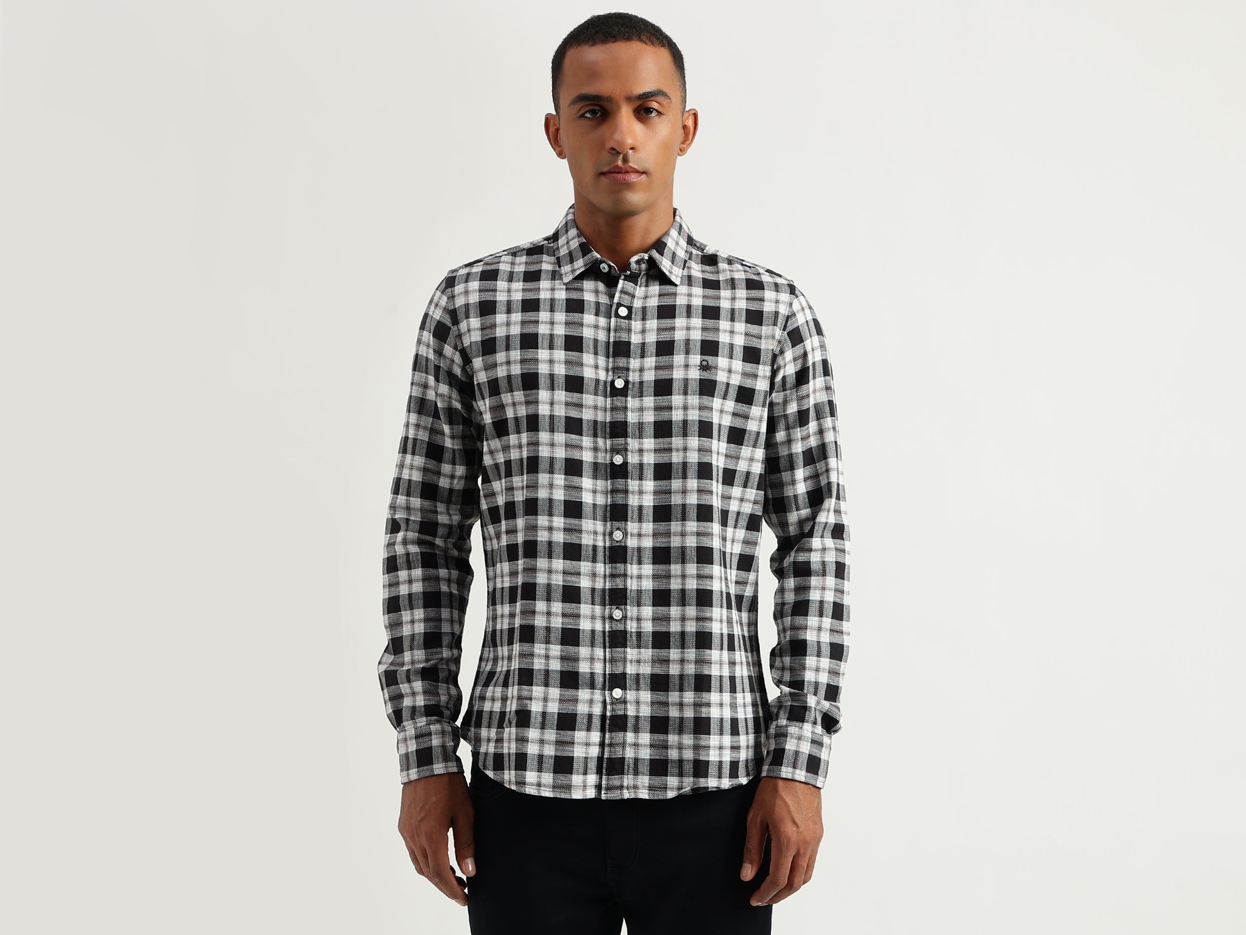 Men's Slim Fit Spread Collar Checked Shirts