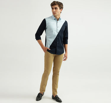 Men Color Blocked Spread Collar Shirt