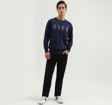 Men's Regular Fit Crew Neck Embroidered Sweater