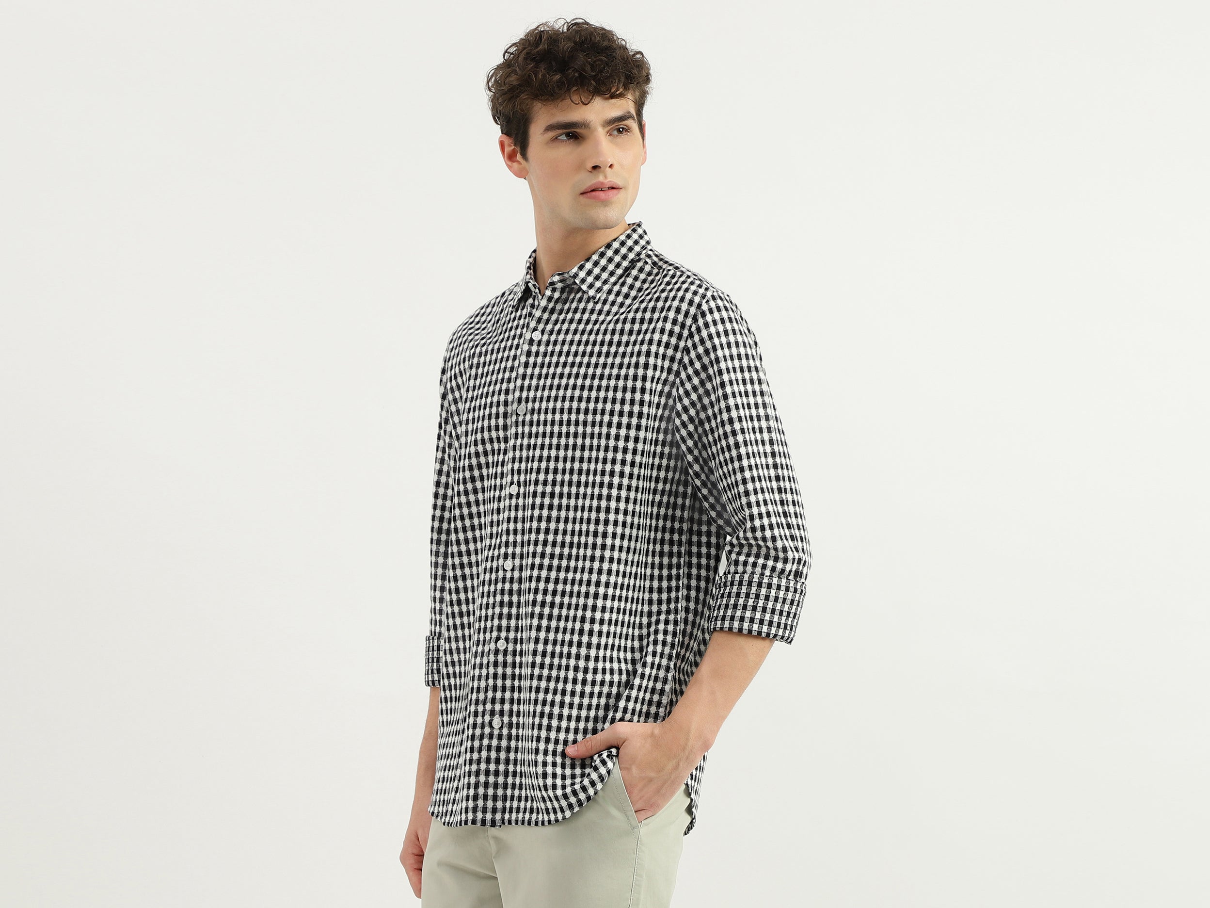 Regular Fit Spread Collar Checkered Shirt