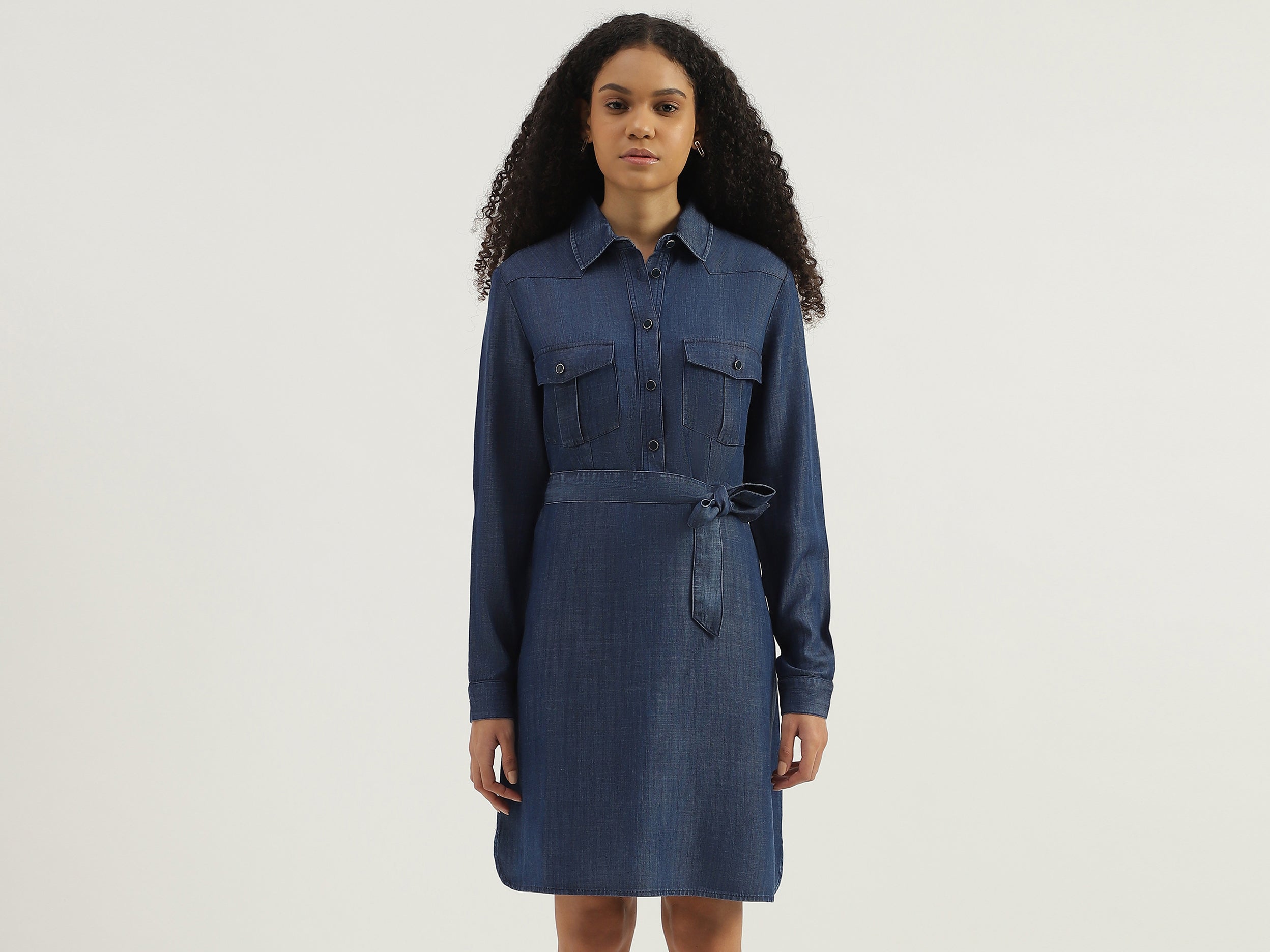 Solid Spread Collar Shirt Dress