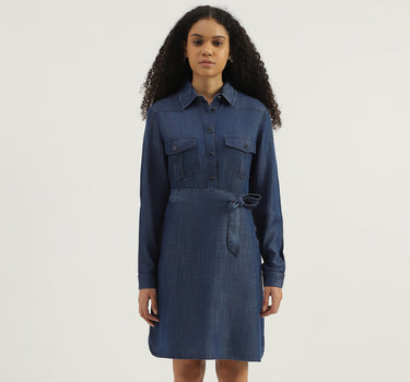 Solid Spread Collar Shirt Dress