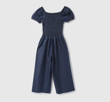 Girls Smoked Design Square Neck Jumpsuit