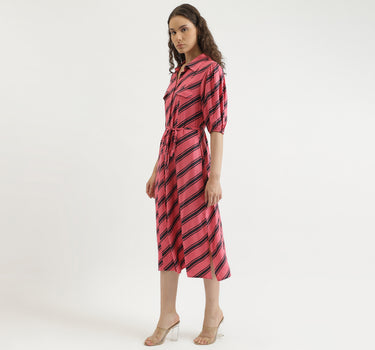 Regular Fit Spread Collar Striped Dress