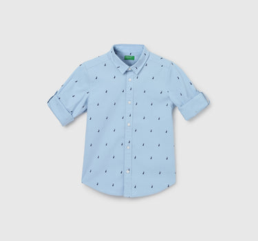 Boy's Regular Fit Spread Collar Printed Shirt