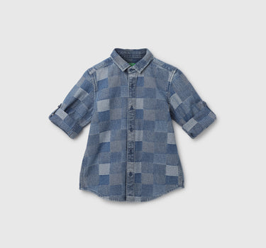 Boy's Regular Fit Spread Collar Checked Shirt