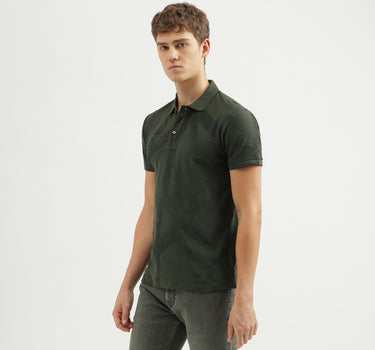 Men's Regular Fit Polo Neck Textured T-shirt