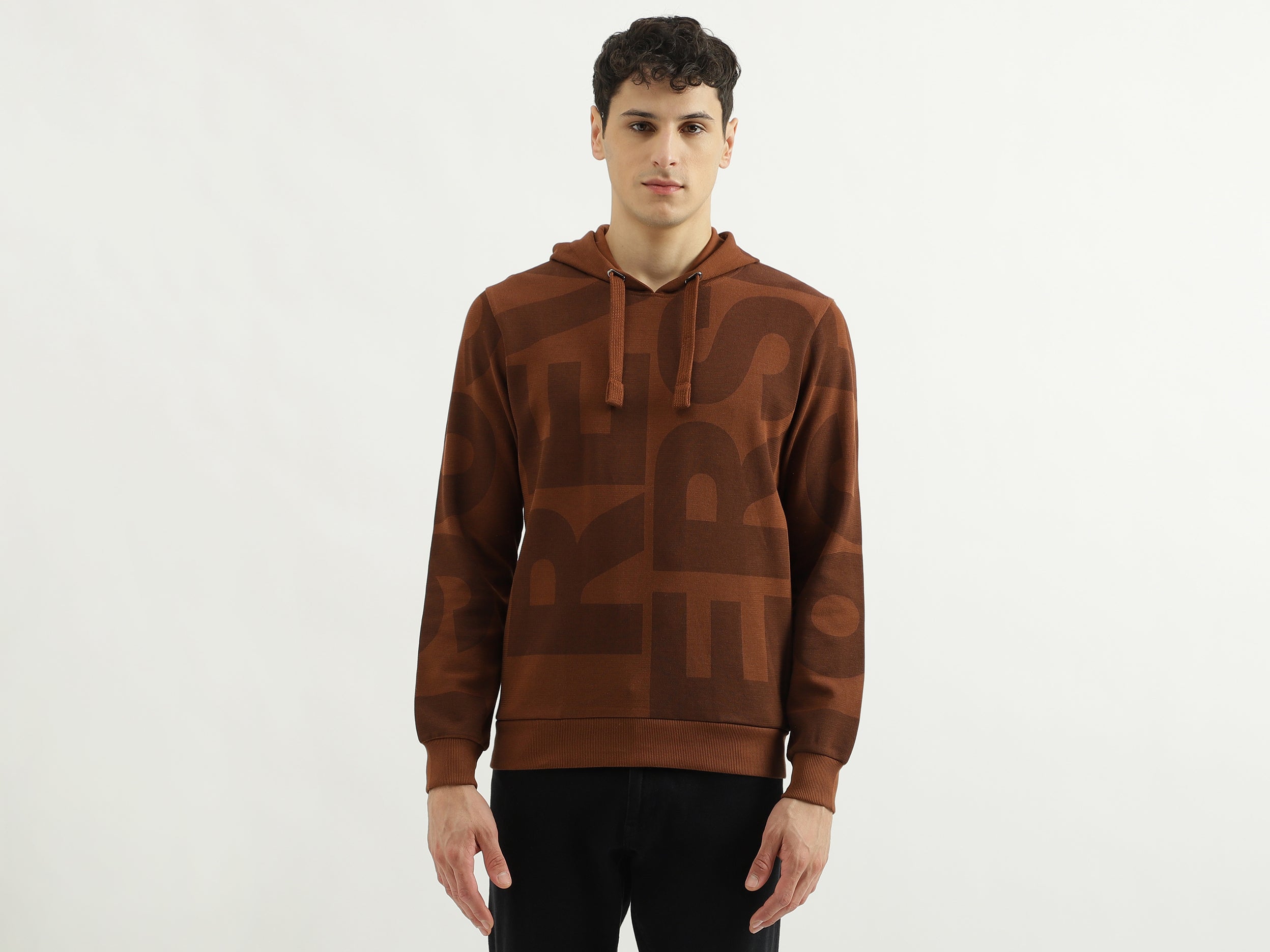 Regular Fit Hooded Neck Tonal Print Hoodie