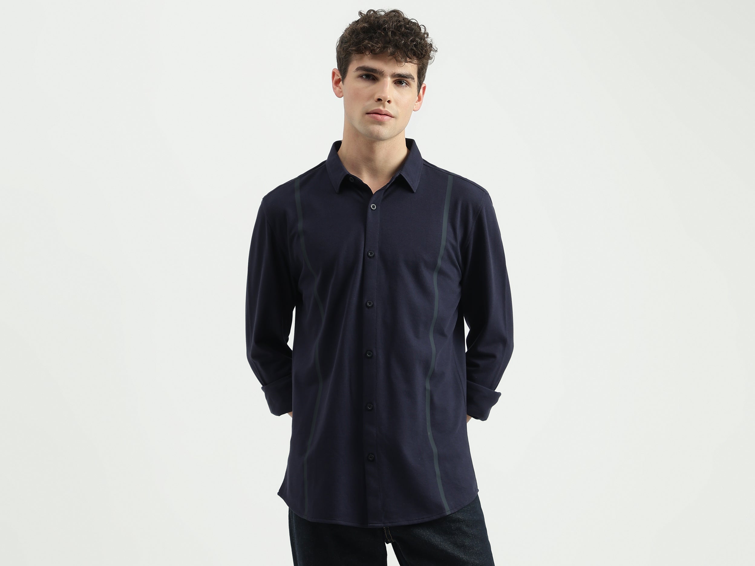 Regular Fit Spread Collar Solid Shirt