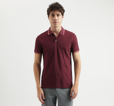 Regular Fit Polo Neck Solid Pattern T-shirt