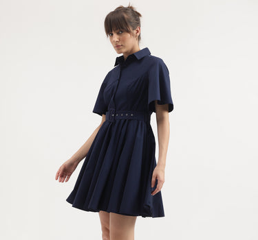 Regular Fit Spread Collar Solid Dress