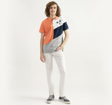 Men Color Blocked Polo Collar T-shirt