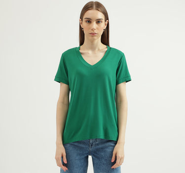 Women's Regular Fit V-Neck Solid T-shirt