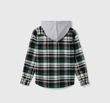 Boy's Regular Fit Checked Shirt with Hood