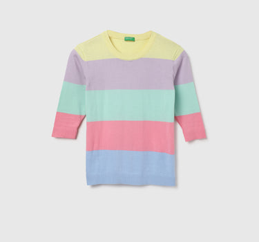 Regular Fit Round Neck Striped Tops