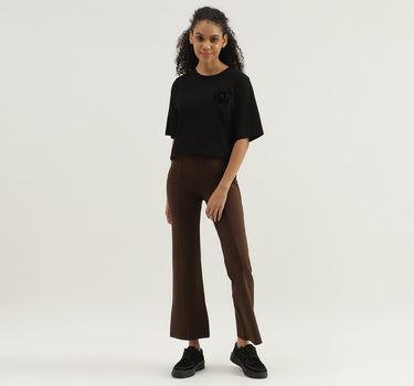 Solid High Waist Bootleg Trousers