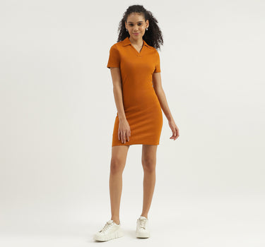 Solid Spread Collar Bodycon Dress