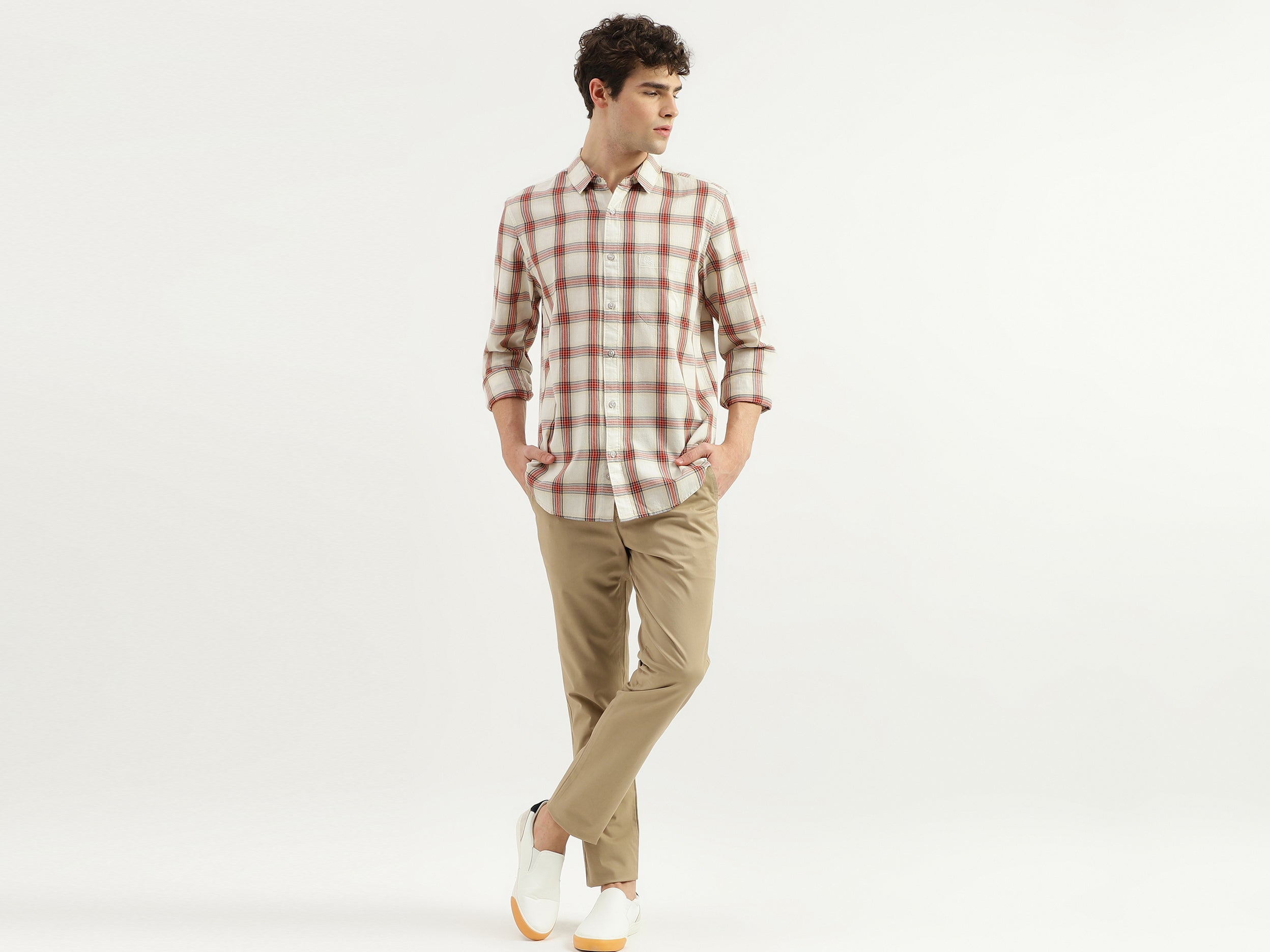 Regular Fit Spread Collar Checkered Shirt