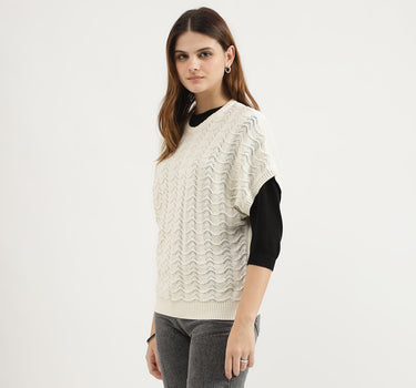 Regular Fit Round Neck Woven Design Tops