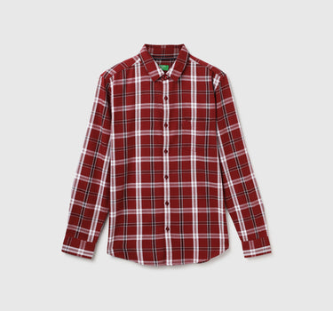 Slim Fit Spread Collar Checkered Shirt